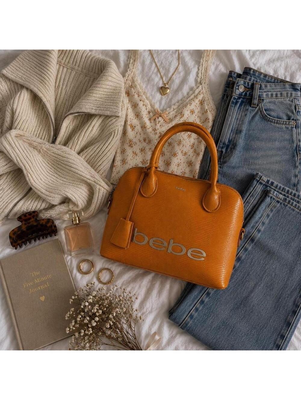 BEBE Y2K LIZARD EMBOSSED SATCHEL HANDBAG MUSTARD ORANGE